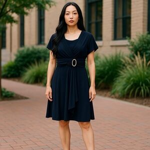 R&M Richards Navy Blue Fit and Flare Midi Dress